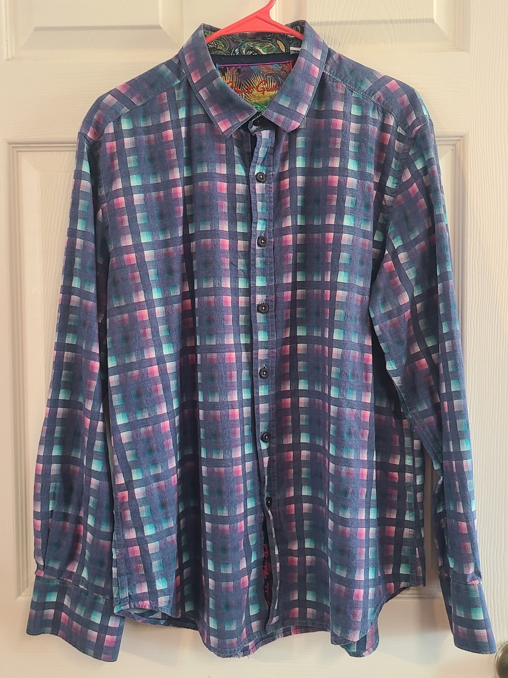 Robert Graham Blue, Pink & Teal Plaid Button-Down Shirt